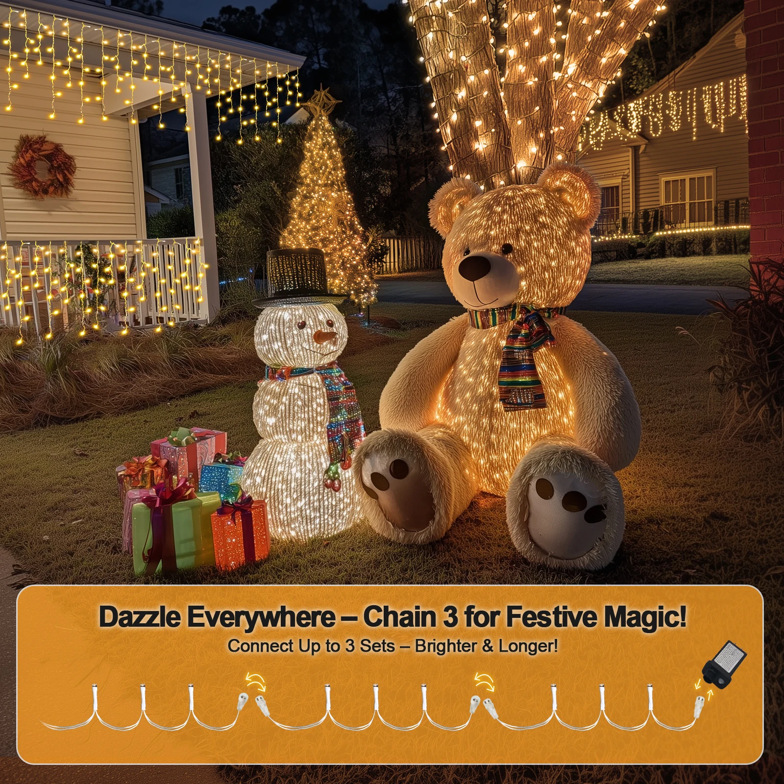 62.3FT 720 Leds String Lights LED Fairy Garland Christmas Lights Waterproof Snowproof 8 Modes DIY Lamp Decoration for Home Garden Wedding Birthday Party New Year Street with 20 Cable Ties (15cm Each)