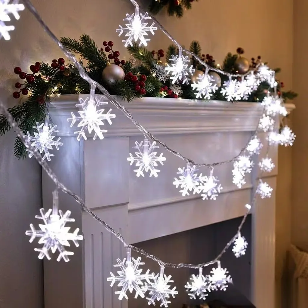 White Christmas Snowflake Fairy String Lights, USB Plug in Decorative for Home Bedroom Window Wall Xmas Tree Party Decor Gift