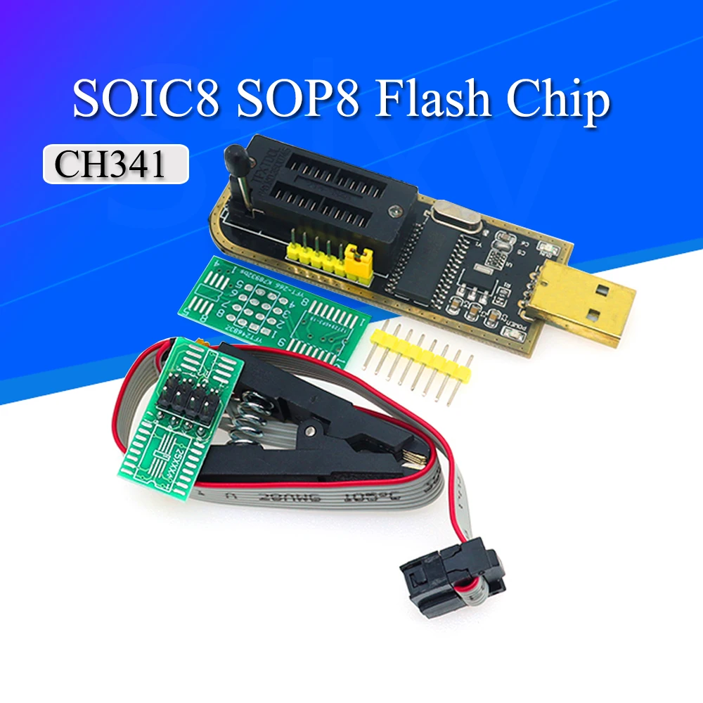 CH341 24 25ชุด EEPROM Flash BIOS USB โปรแกรมเมอร์โมดูล + SOIC8 SOP8คลิปทดสอบสำหรับ93CXX EEPROM/25CXX/24CXX