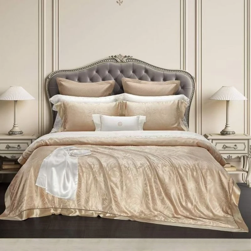 Heavy all-silk jacquard four-piece set of 100% mulberry silk light luxury silk sheets silky smooth bedding