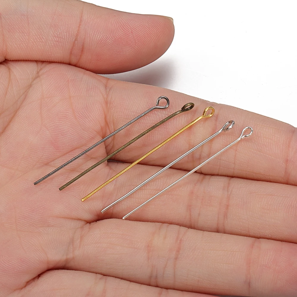 200pcs 18-40mm Metal Eye Head Pins Gold Bronze 5 Colors Eye Pins Connectors For Jewelry Making Findings Diy Earring Accessories