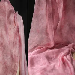 Red Flowers Mottled Vegetation Dyed Rouge Red Silk Fabric Retro Artistic Ink Dye Direct Spray Used Clothing Designer Fabric