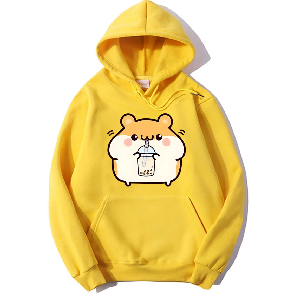 Boba Tea Hamster Felpa carina Felpa con cappuccio grafica cartoon femminile Tuta casual con cappuccio Abbigliamento invernale da donna pullover