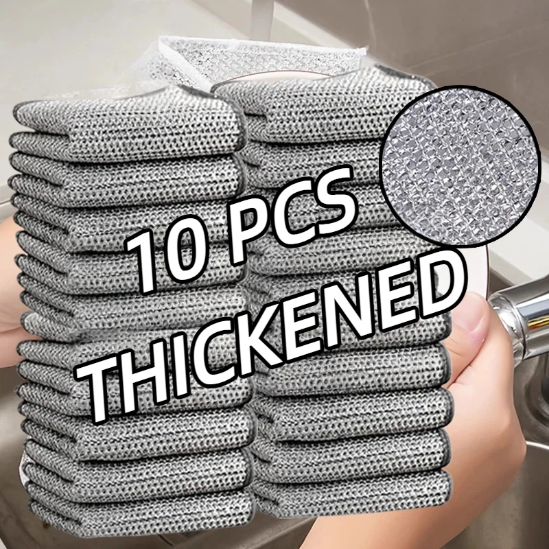 Paño mágico de cocina de alambre plateado, toalla gruesa de microfibra multifunción para limpieza y lavado
