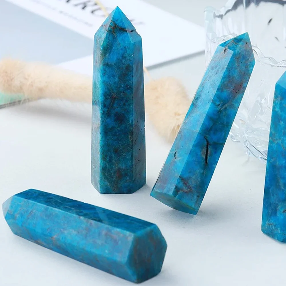1PC Natural Apatite Column Stone Mineral Single Pointed Hexagonal Prism Obelisk Point Wand Stone Crafts Home Decoration 4-8cm