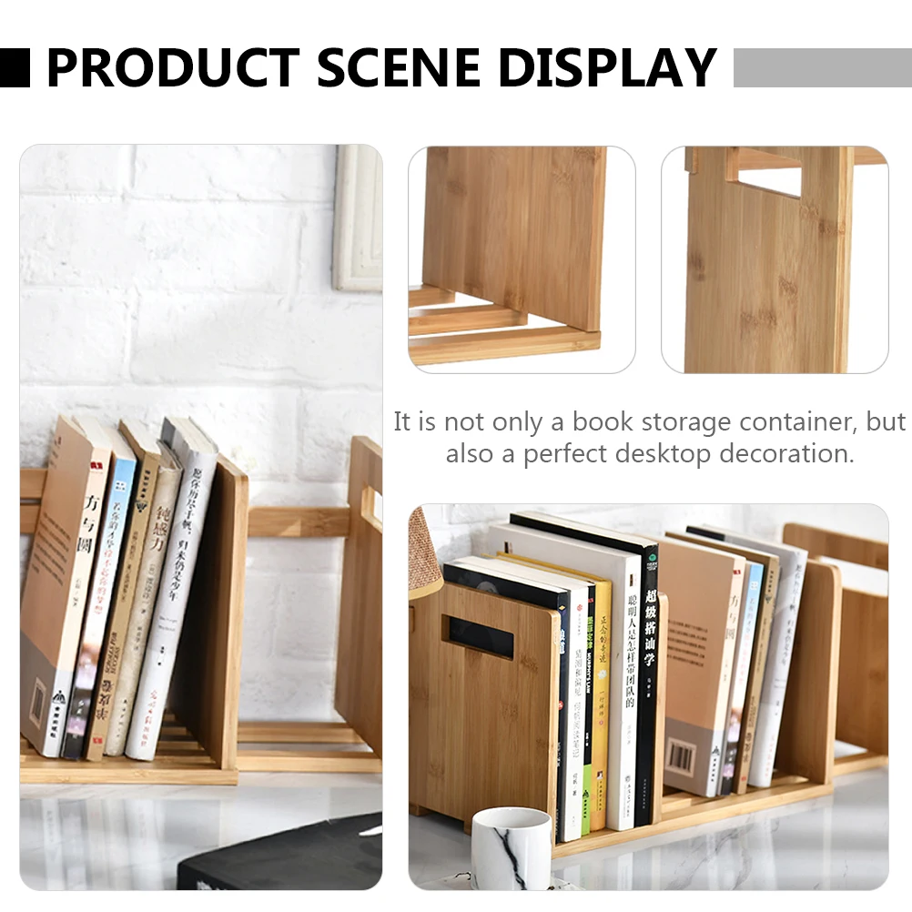 

Desktop Bookshelf Adjustable Bookend Holder Bookshelves Bamboo Expandable Storage Decor Student