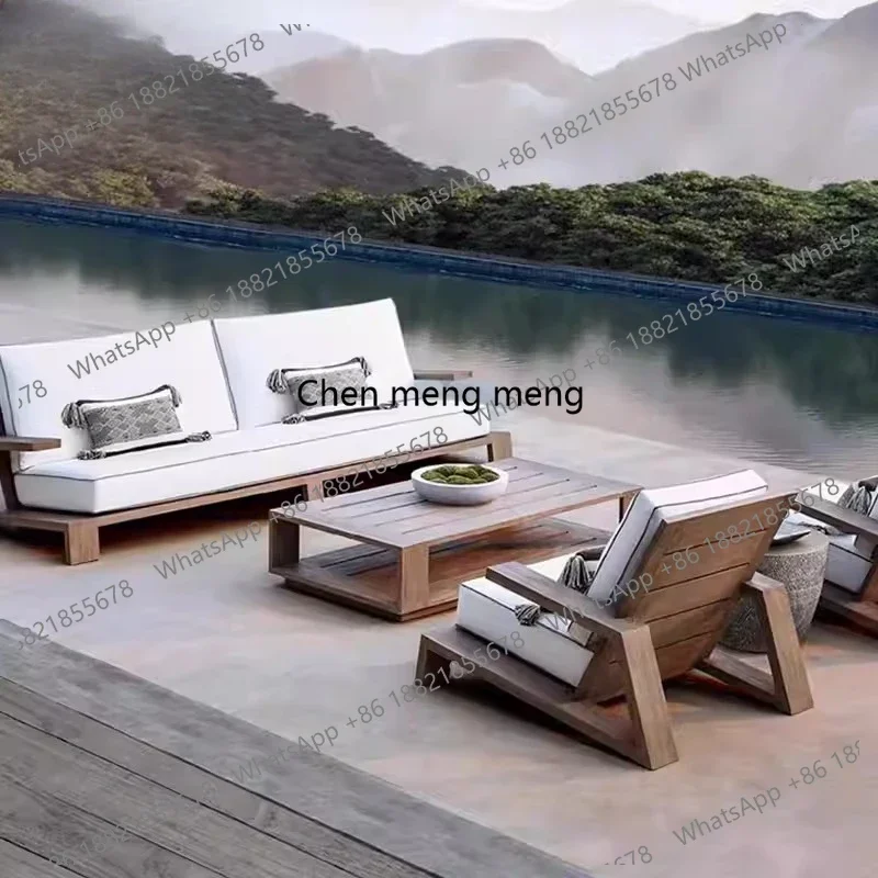 Outdoor solid wood teak sofa table and chairs outdoor garden open-air waterproof and sunproof sofa combination E136