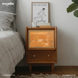 Tables de chevet de luxe légères en rotin tissé, petite armoire de rangement latérale multifonctionnelle, meubles de chambre à coucher en bois, K01 +