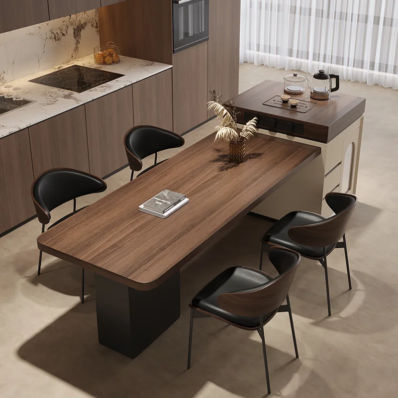 

Скандинавский винтажный ореховый кварцевый кухонный остров, выдвижной обеденный набор, высококачественная многофункциональная просторная мебель для столовой FYDT ​