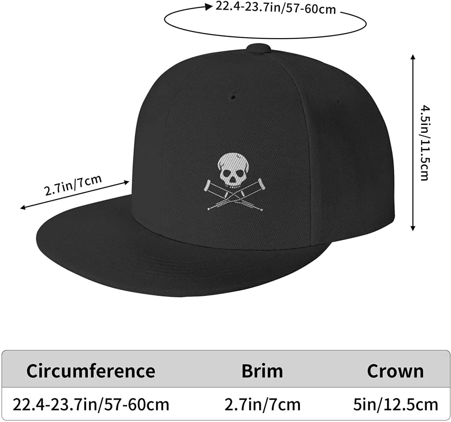 Skull Crutch Black Snapback Hat for Men Boys Baseball Cap Adjustable Flat Bill Dad Trucker Cap Funny Gift