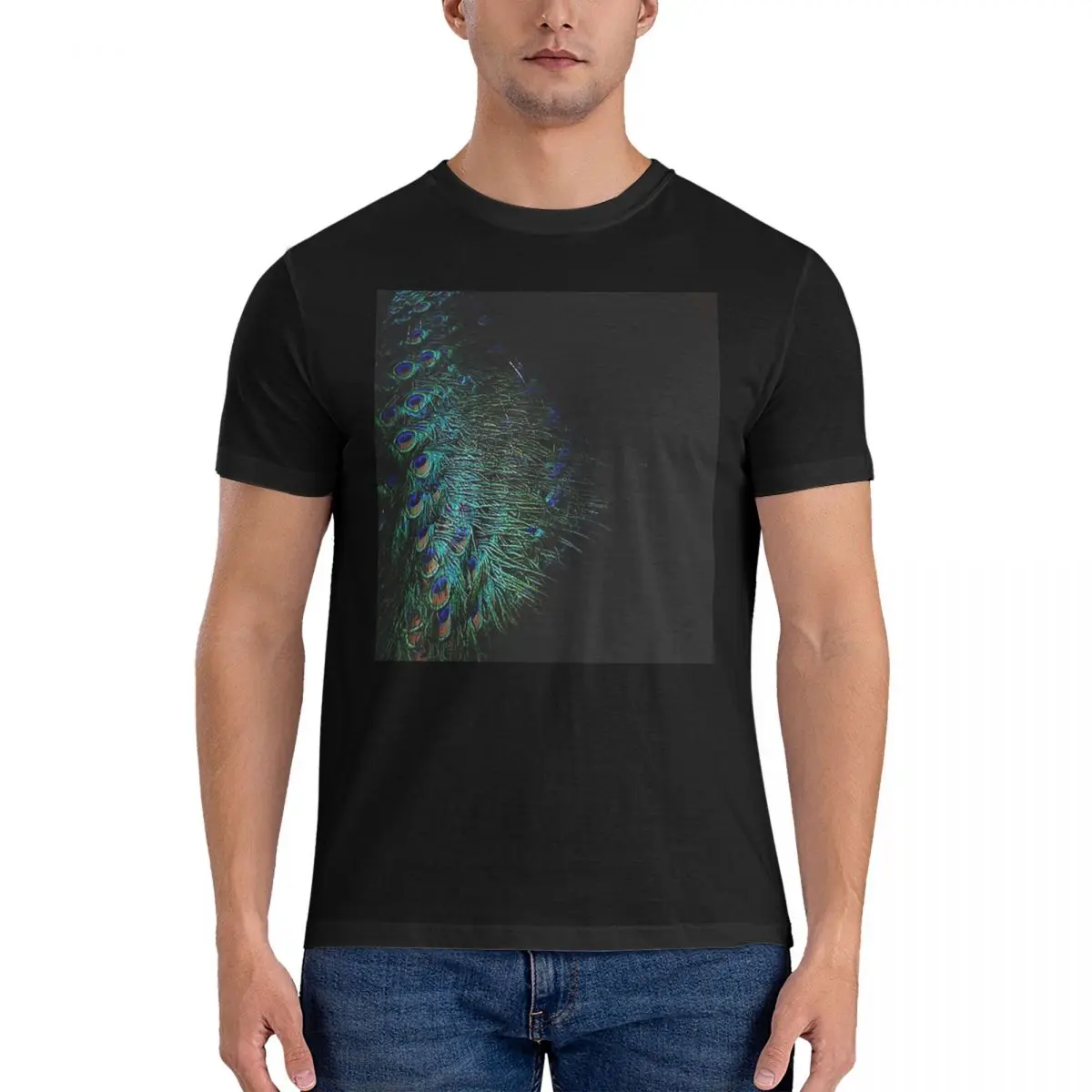 

Мужская футболка с павлиньими перьями, хлопковые футболки большого размера, мужская летняя одежда с коротким рукавом и круглым вырезом, топы S-6XL
