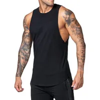Summer Running T-shirt Sports Fitness Top O-neck Cotton Moisture-absorbent Breathable Solid Color Vest Men's Loose Training