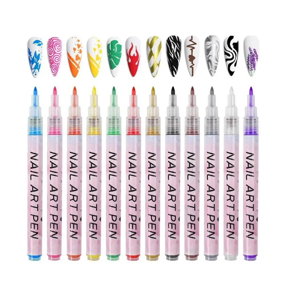 12 farben Nail art Marker Stift Pinsel 0,7mm Graffiti Zeichnung Malerei Maniküre Stift Blume Muster Werkzeuge Linie Welle S8P9