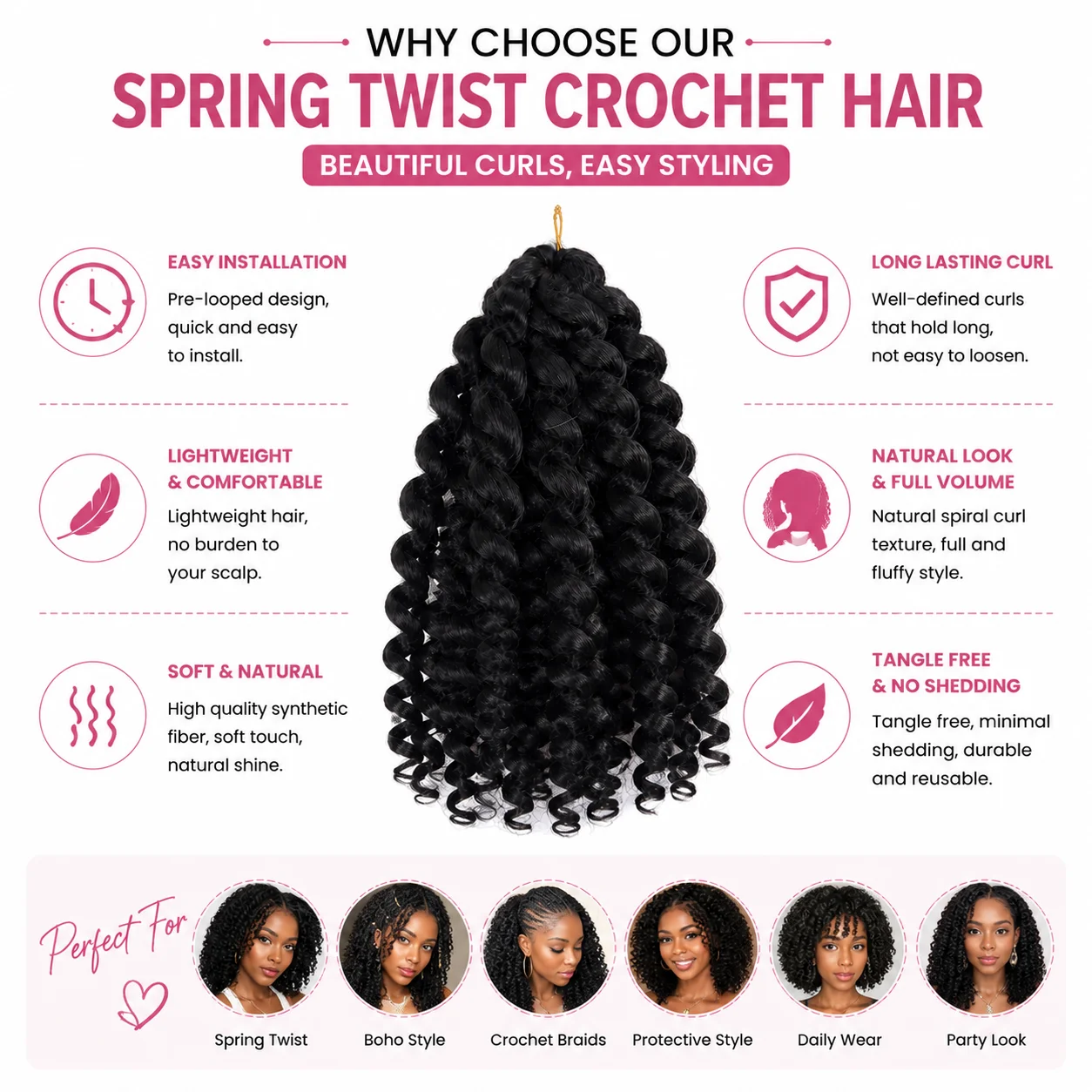 8 Inch Jumpy Wand Curl Crochet - Crochet Braiding Hair 评论和价格