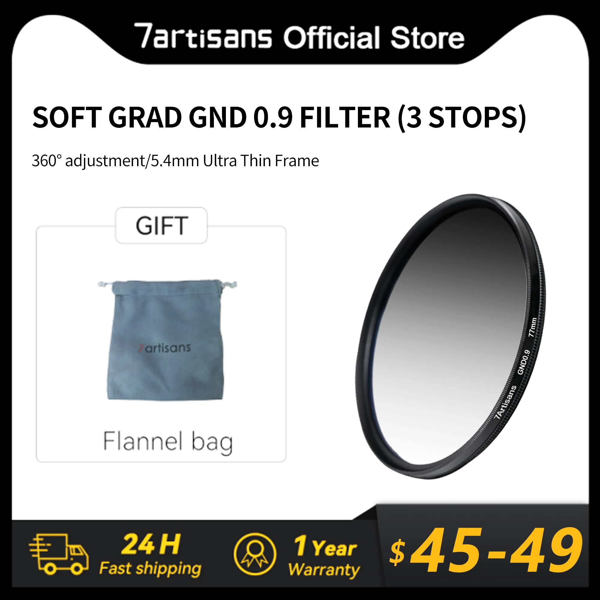 

Фильтр объектива 7 Artisans 7 artisans 46 мм-82 мм HD Soft GND 3 Stop (0,9) Градуированный фильтр с нейтральной плотностью с 18 многослойными покрытиями