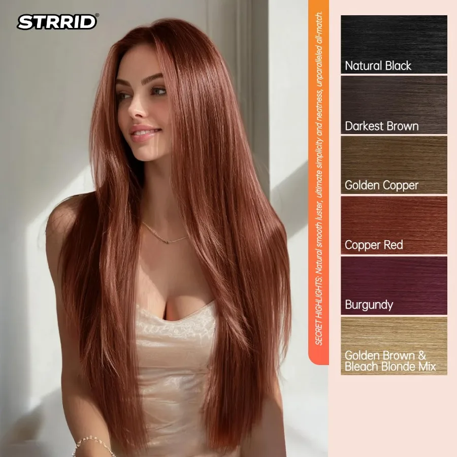 وصلات شعر غير مرئية مستقيمة بطول 26 بوصة قطع شعر صناعية سميكة للنساء 5 قطع من النحاس الأحمر الناعم والجميل He