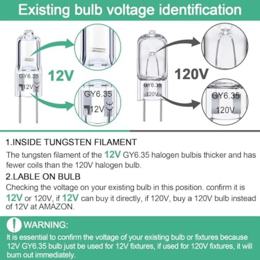 GY6.35 Halogen Light Bulbs 12 Volt 35 Watt, 12 Pack 2 Pin GY6.35 Base Bulb, Replacement T4 Tubular JCD Type Bulb for Ceiling Li view 3