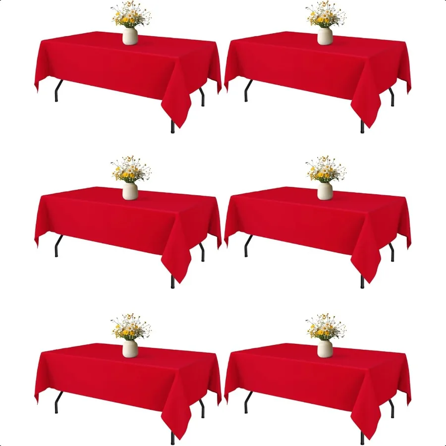 

Red Fabric Rec Table Cloth 6 Pack 60 × 84 Washable Tablecloth for 5FT Tables WrinkleResistant HeatProof Table Cover for Wedding