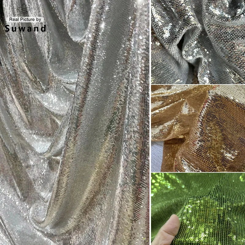 Silver Sequin Fabric for Formal Prom Evening Dress Backdrops Dance Wear Costumes Dresses Decoration DIY Sewing Material