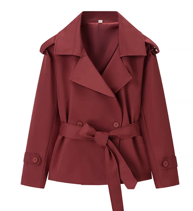 Solid Lapel Lace Up Trench Coat Women Fashion Full Sleeve Waist