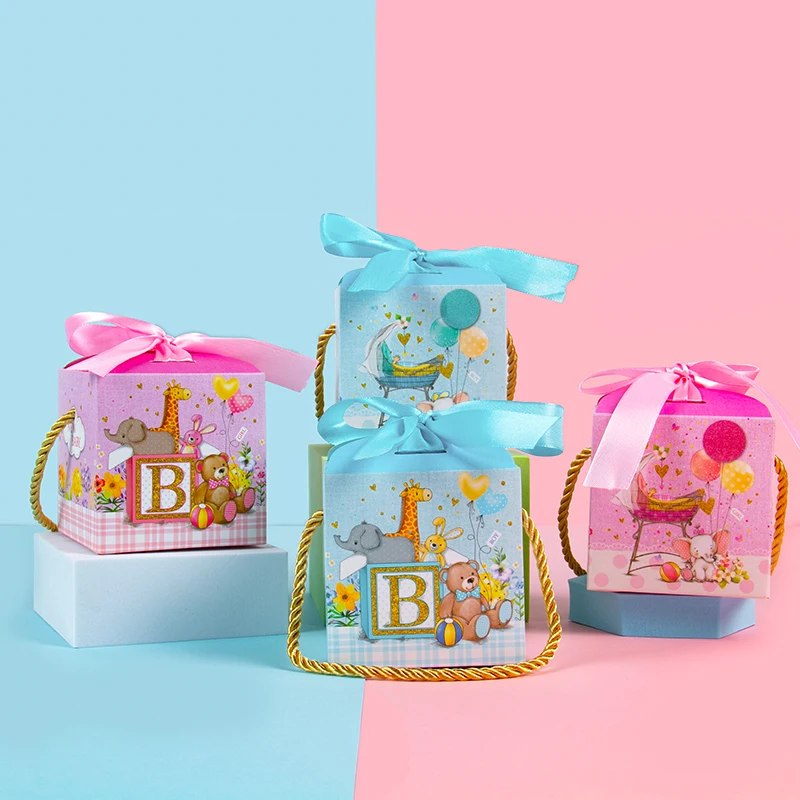 Pink Blue Oh Baby Disposable Tablecloths Bear Elephant Cake Topper Gift Box Boy Girl Gender Reveal Baby Shower Party Decorations