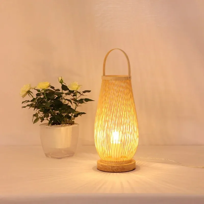 

45*15 CM Bamboo Handicraft Table Lamps Handmade Modern Design Lights for Hotel Home Bedroom Decoration Warm Bamboo Wood Lamp