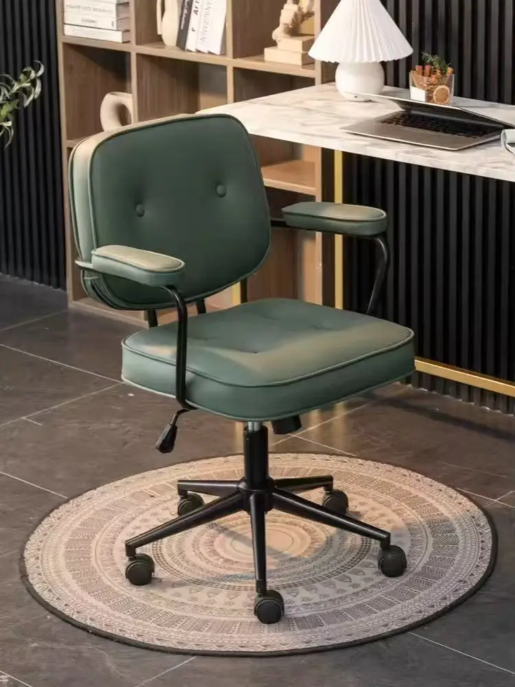 Modern Ergonomic Leather Adjustable Height Mid-Back Conference Swivel Task Chair with Handle and Tilting for Home Use