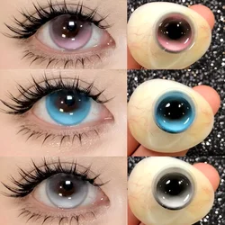 DUOXIU 1 Year Korean Cosplay Colored Contact Lenses 2Pcs  Myopia Halloween Anime Cyber Pink Color Contacts with Power Foggy Red