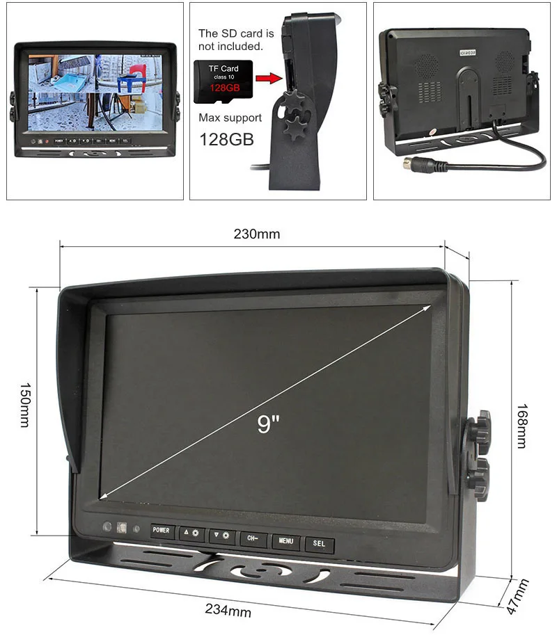 Imagem -04 - Diysecur Polegada Ahd Ips Split Quad Screen Vista Traseira hd Monitor de Gravação Vídeo para o Sistema de Vigilância por Vídeo