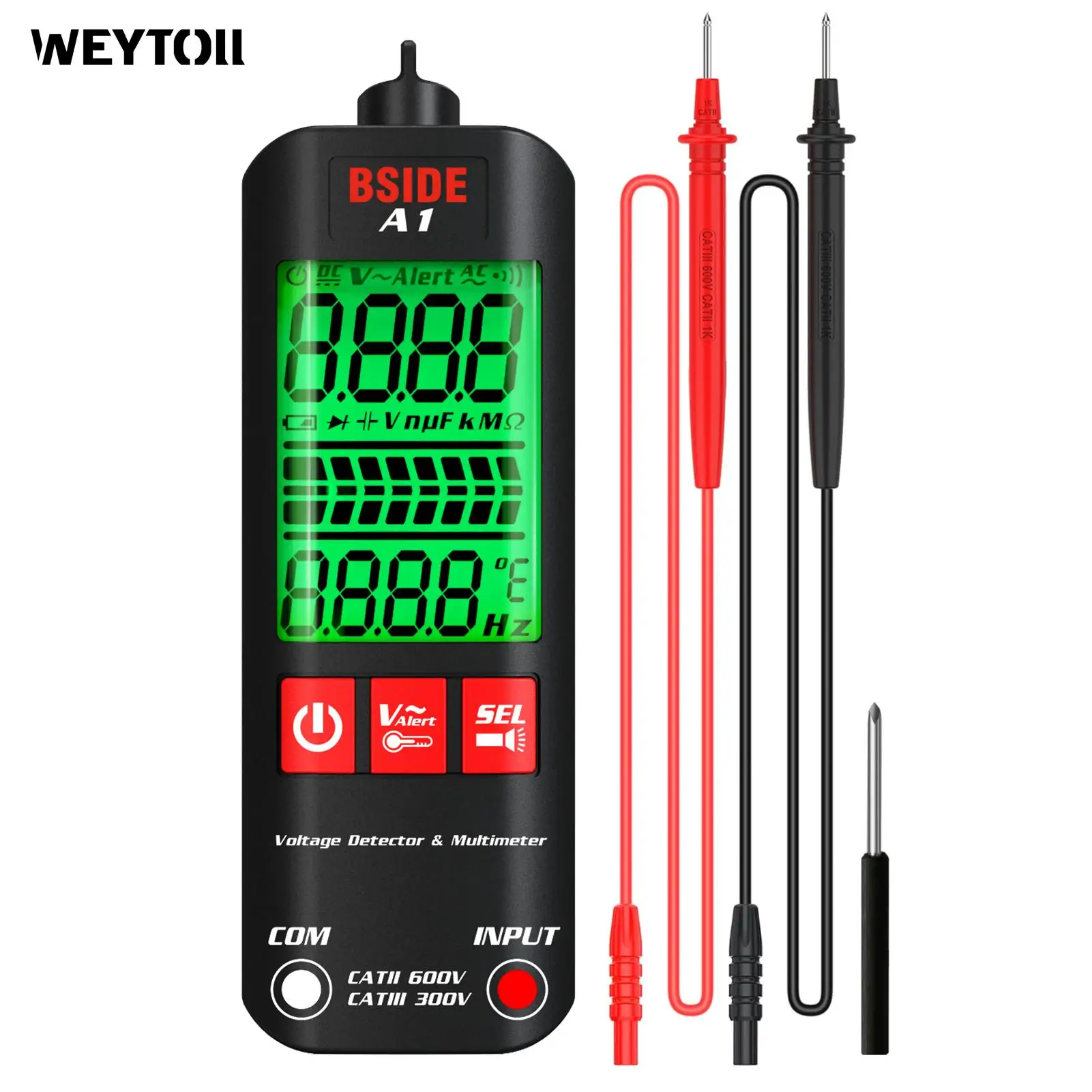 BSIDE A1 Mini multimetr LCD cyfrowy Tester detektor napięcia 2000 zliczeń napięcie DC/AC rezystancja częstotliwości NCV ciągłość na żywo