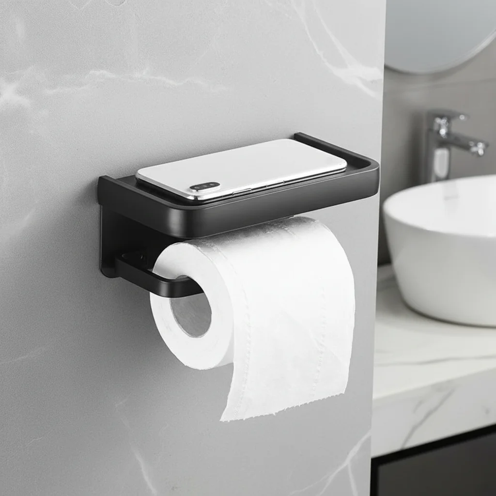 Toilet Paper Holder Multifunction Bathroom Storage Rack Wall-Mounted Durable Organizing Solution