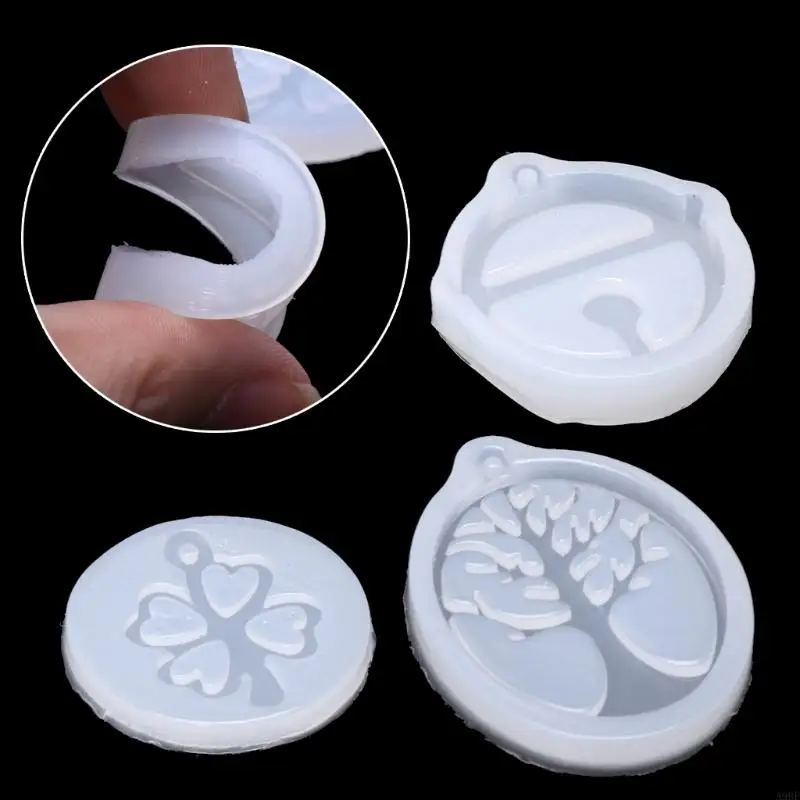 A9BF Tree Frame Clover Keychain Mold Epoxy Crystal Silicone Earrings Mold