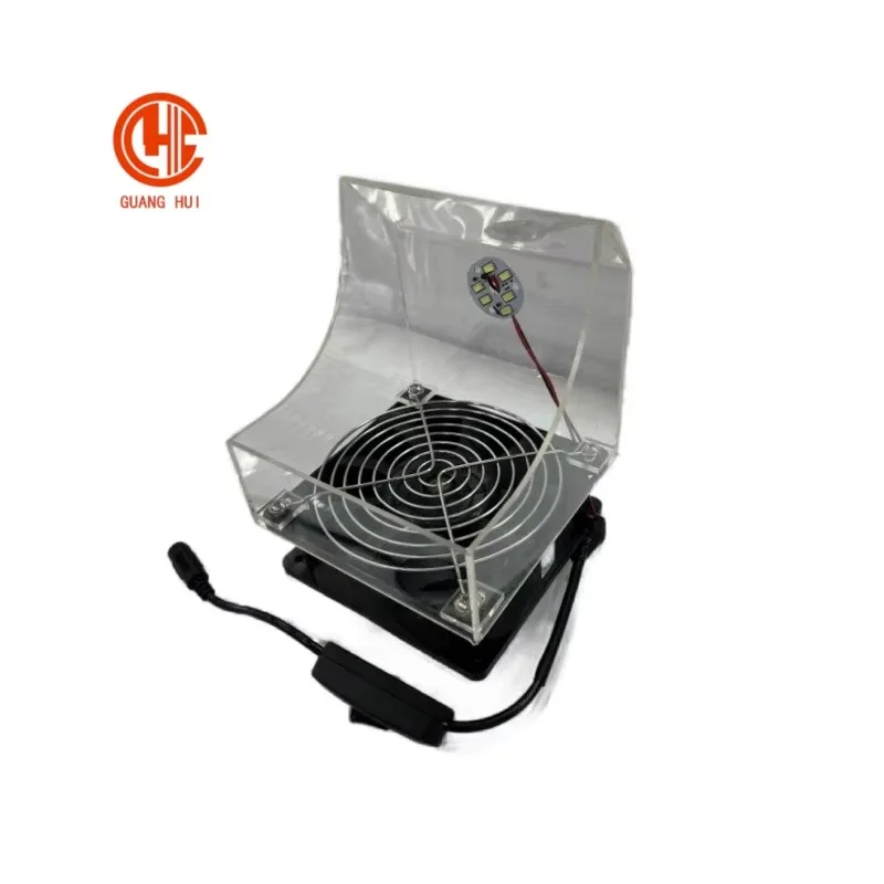 【New】Guanghui 220V-110V 60W Jewelry Exhaust Fan with LED Light and Transparent Cover Dust Absorption Plastic Equipment