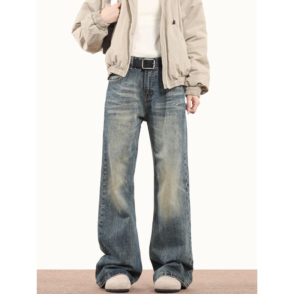 

Мужские джинсы Waed Vintage American High Street Cleanfit: прямые, слегка расклешенные, зауженные, повседневные, из денима