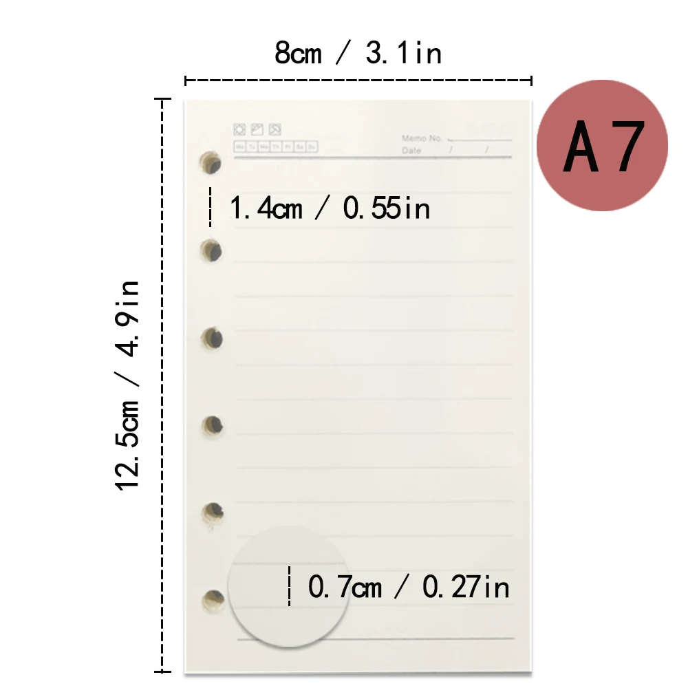 1 Pack A5/A6/A7 Refill Paper, 6 Holes Loose Leaf Paper, 6 Ring Refillable Binder Notebook Planner Diary