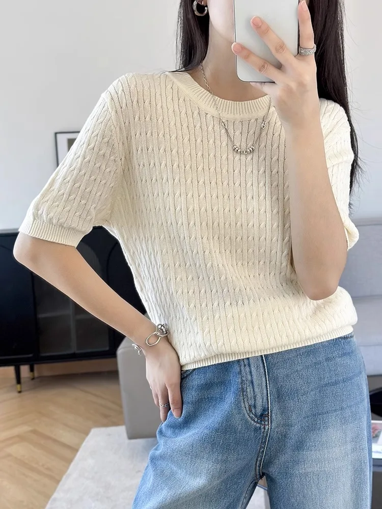 Новинка лета 2022, круглая трикотажная футболка из чистого хлопка Ne Twisted ort Sve, женская тонкая внутренняя одежда с эффектом похудения f Sve