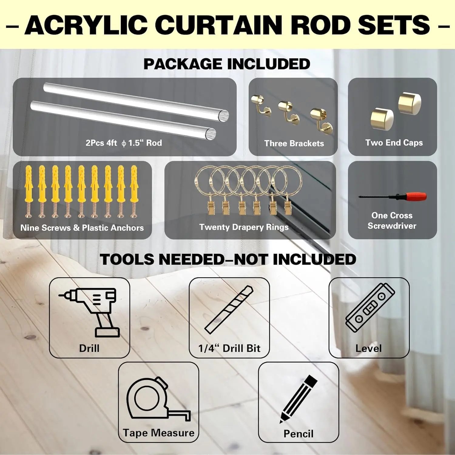 acrylic curtain rod set for 96\