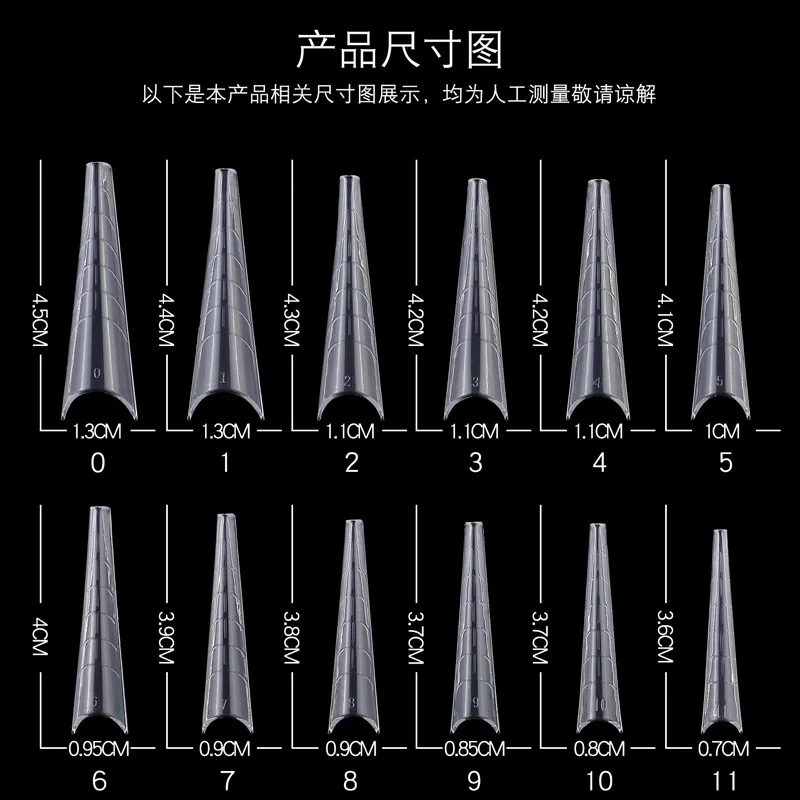 先のとがったアクリルネイルフォーム,スティレットモールド,エクステンション,ハーフカバー,10サイズ,1セットあたり120個