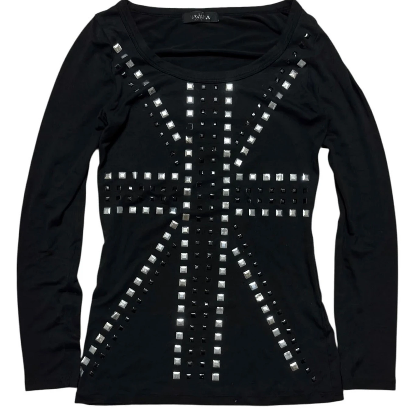 New Retro Style Gothic Y2K Rivet Rice Pattern Long Sleeved Slim Fit T-Shirt Casual Street Top