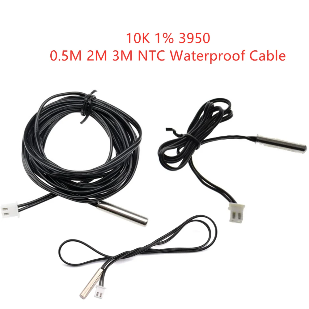 Sensor de temperatura impermeável do termistor, Sonda de cabo de fio para Arduino -20-105 ° C, NTC 10K 1% 3950, 0.5m 3 m 2m