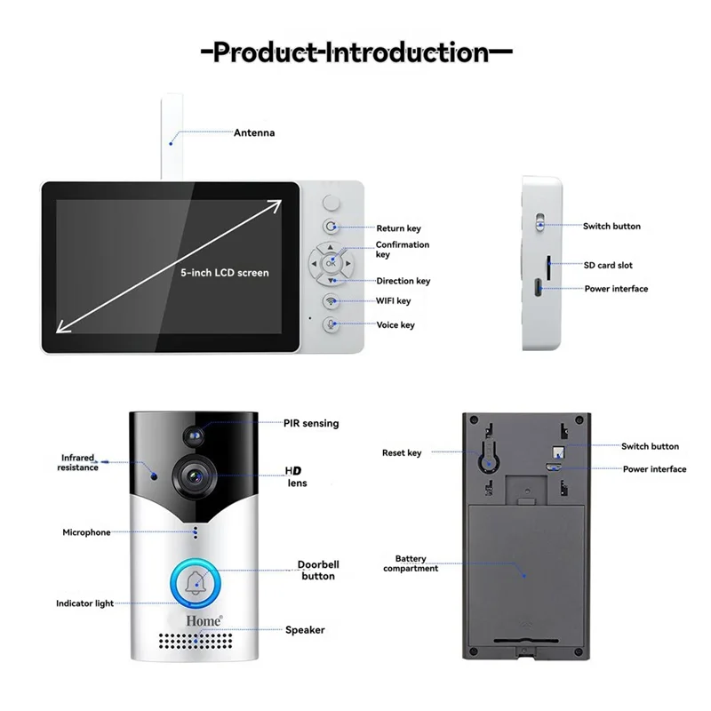 N08R-videoportero gran angular de 120 grados, visor Visual de puerta, cámara SH054, pantalla de 5 pulgadas, 4MP, 1440P, HD, timbre WIFI inalámbrico