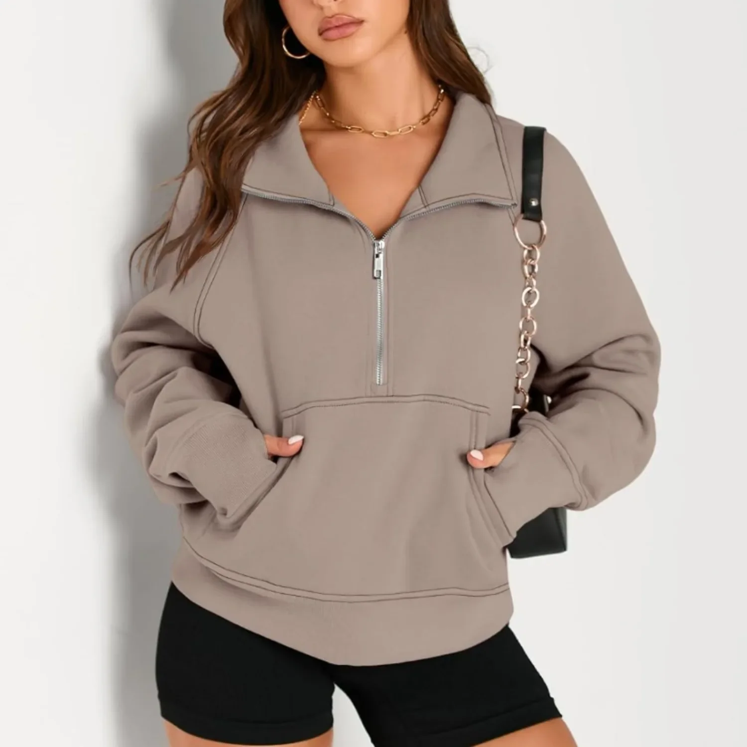 Womens Sweatshirts Half Zip Cropped Pullover Fleece Quarter Zipper Hoodies Fall Fashion Outfits Clothes