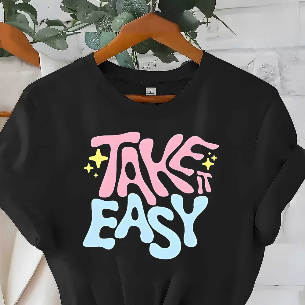 

Seasonal T-shirt Take It Easy 100% Cotton Short Sleeve Printed Streetwear Harajuku Graphic T Shirts