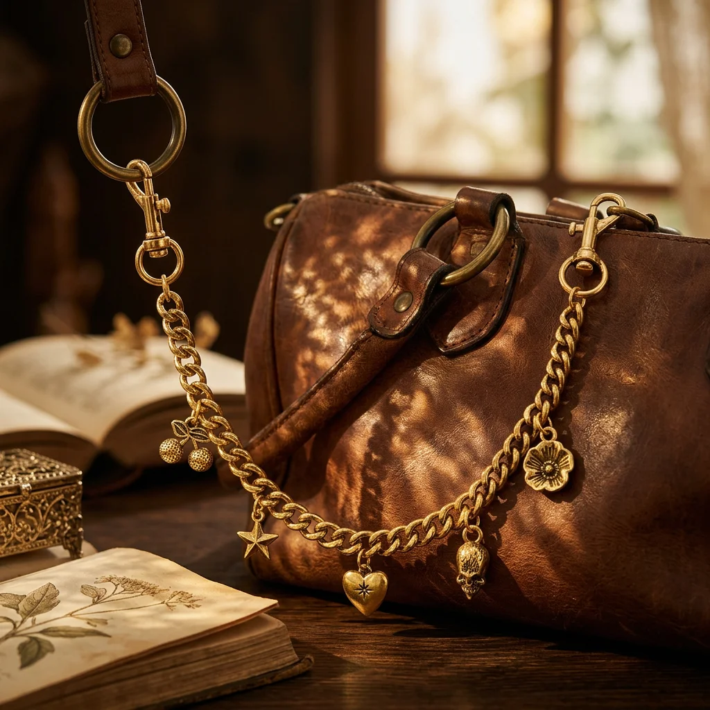 HOMEFISH Vintage Alloy Bag Hanging Chain Multi-Charm Pendant Cherry Flower Star Moon Heart Decor for Handbag DIY Accessory