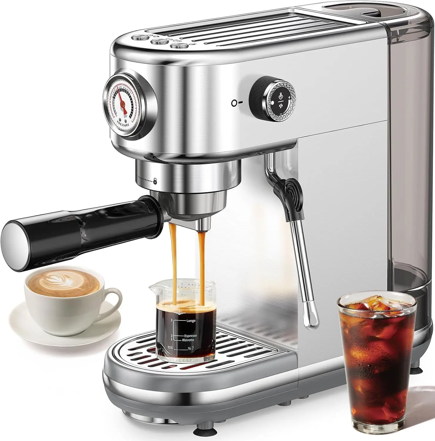 Espresso Machine with Milk Frother, 20 Bar High Pressure Professional Espresso Maker Automatic, Compact Stainless Steel Coffee