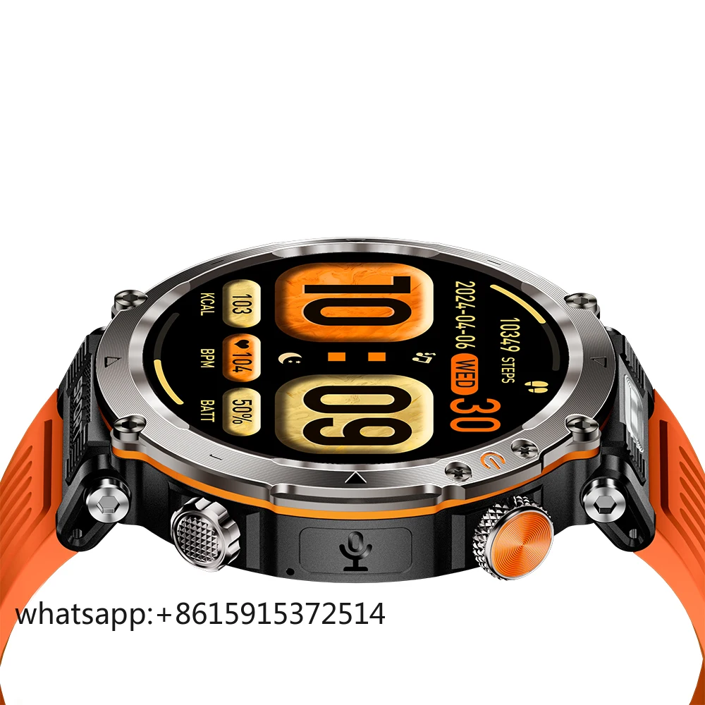 TLCRETE  HT30 Sports Smartwatch with Flashlight IP68 Waterproof Round Screen BT Call Health Monitoring Relojes Smart Watch for