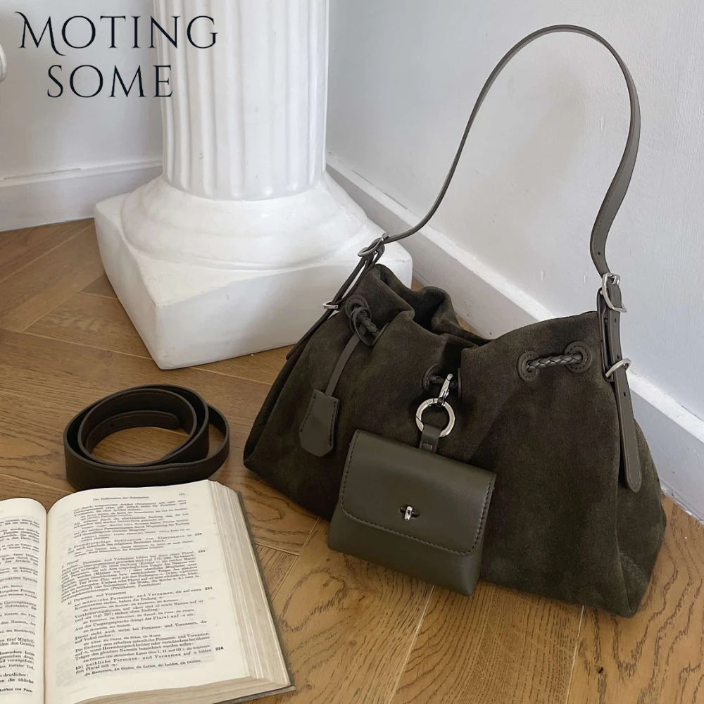 

Motingsome Natural Suede Genuine Women Satchel Bag 2025 New in Handbag and Purse Shoulder Lady Winter Bucket Tote Soft Matte