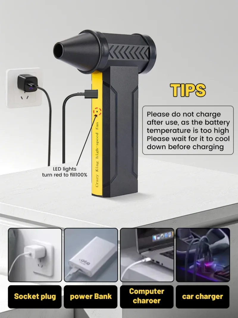 160000 دورة في الدقيقة محرك بدون فرشاة مروحة توربو كهربائية عالية السرعة مروحة توربو عنيفة 10000 مللي أمبير USB قابلة للشحن منفاخ غبار قوي #1