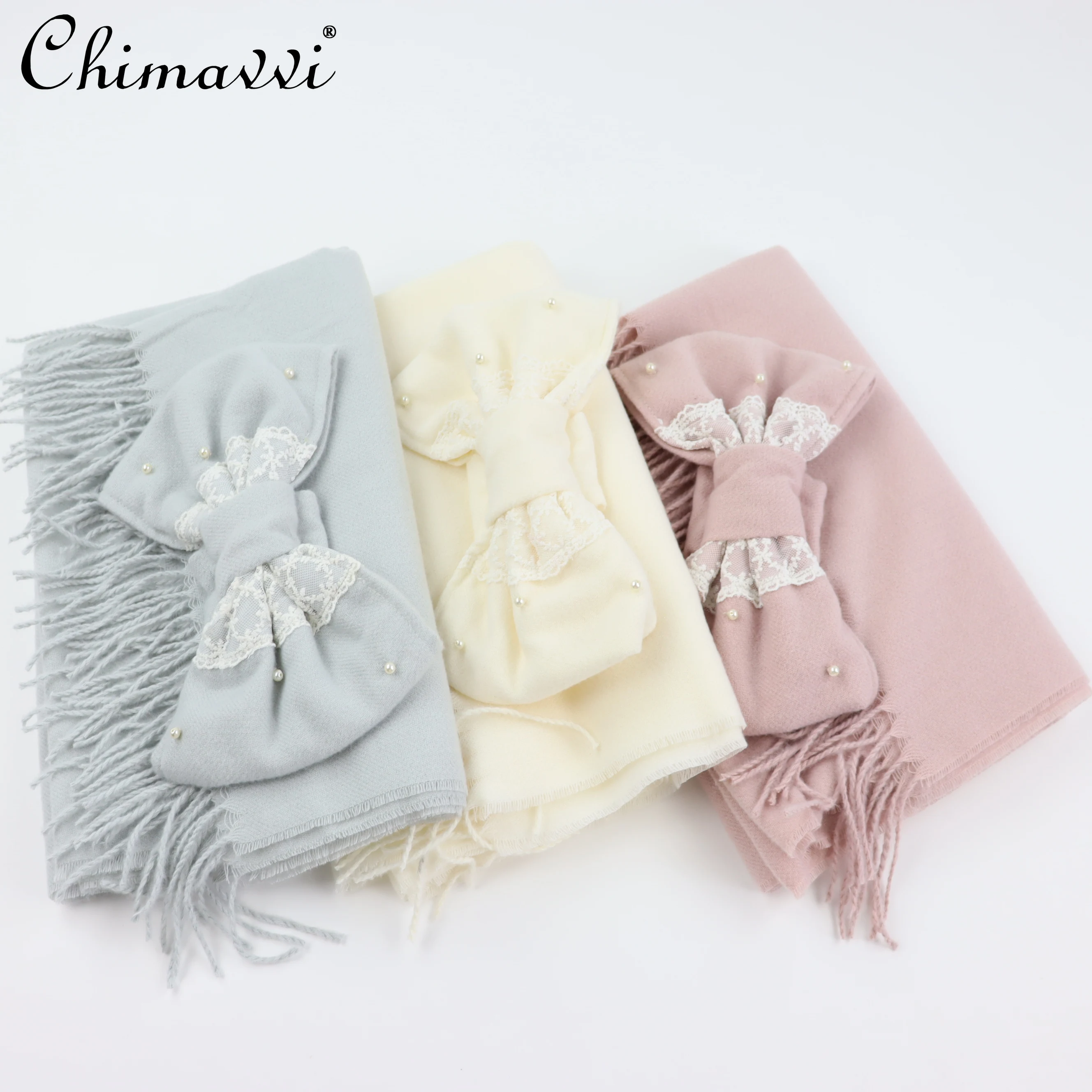 Japoński szal w stylu słodkim, apaszka z uroczą kokardką, jednolity kolor, uniwersalny, odpinany, lolita, dwufunkcyjny, uroczy, miękki szal dla dziewczyn.