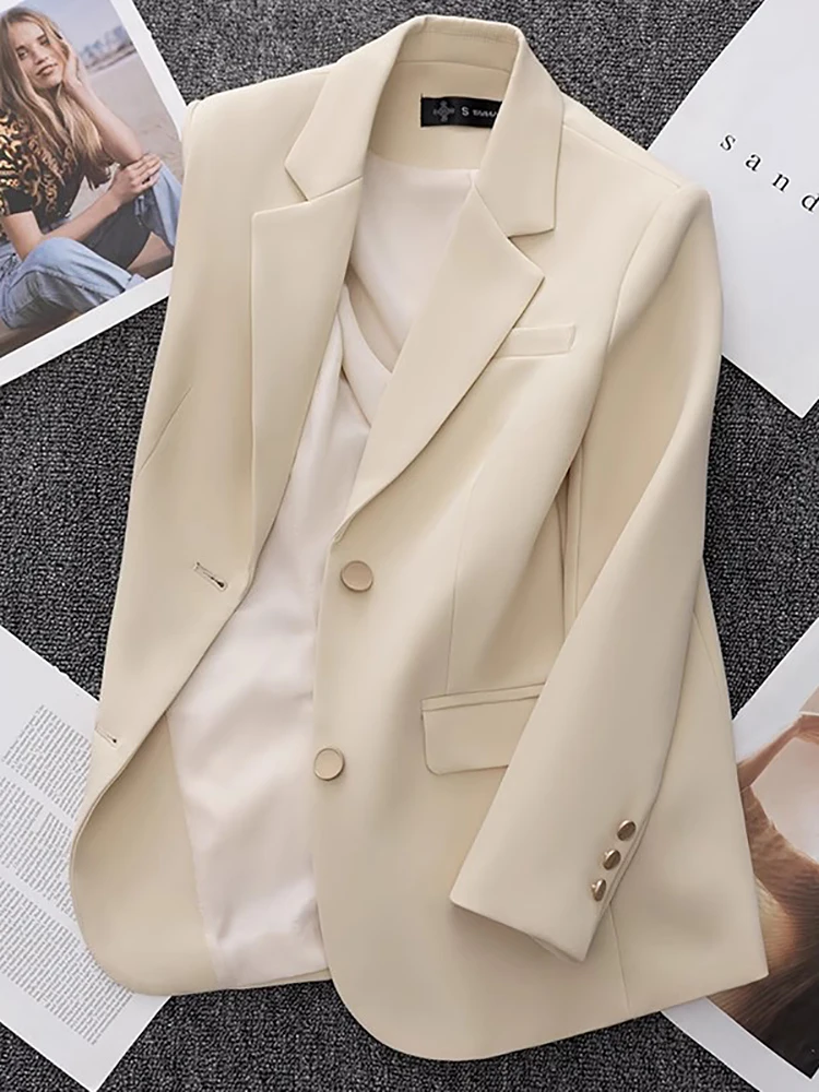 Ladies' Casual Loose Style Light Beige Suit Jacket Autumn Winter New Fashion Small Size Leisure Quality Westwear Top